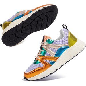 Women‘s Orange Purple Casual Sneakers Platform Classic Leopard Walking Tennis